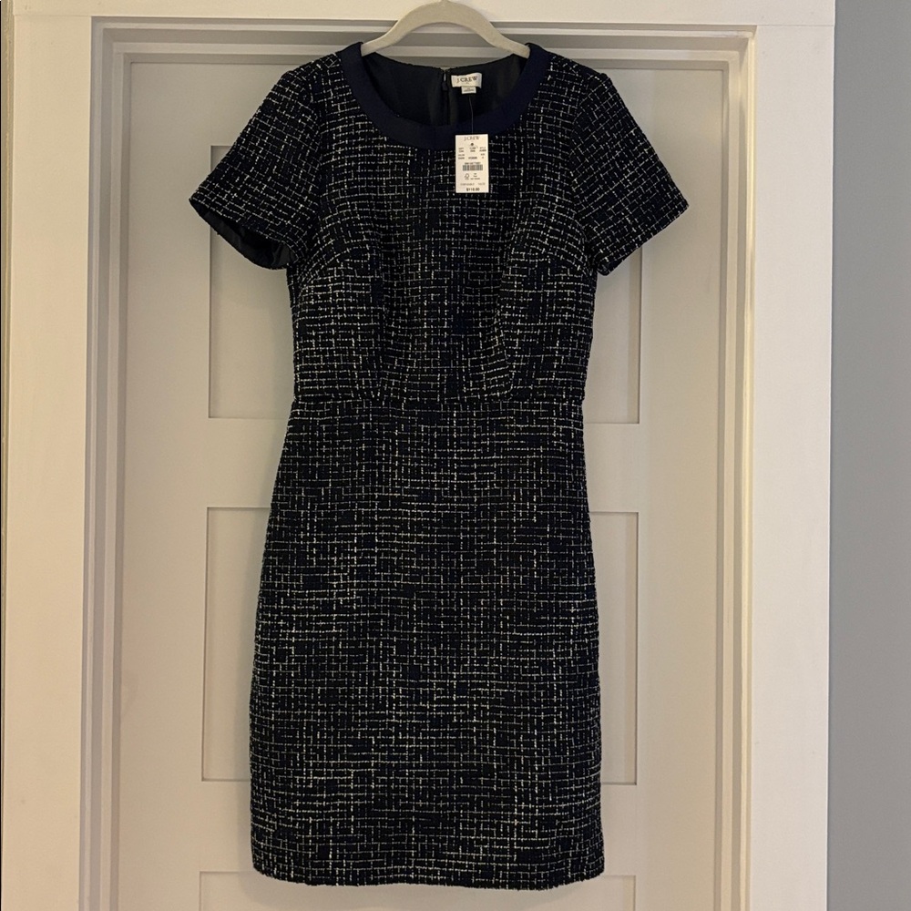 J Crew Factory Women’s Navy Blue Tweed Bow Tie A-Line dress Size 0 NWT